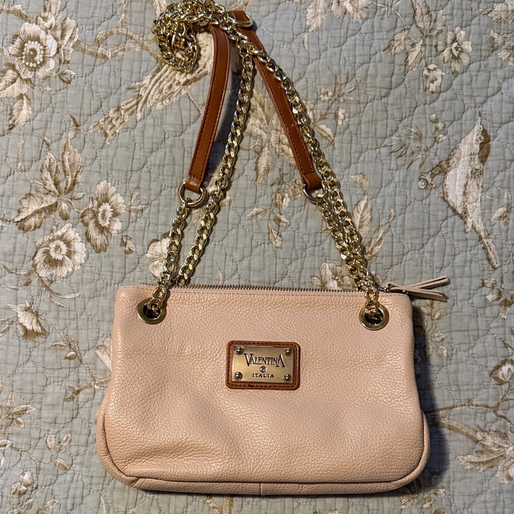 Valentina Beige Leather Chain Strap Bag
